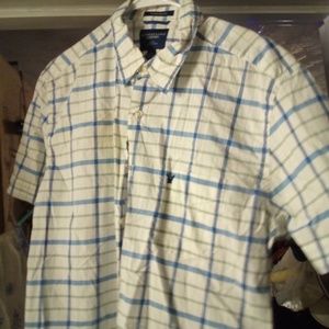 American Eagle yellow blue  white plaid button up.